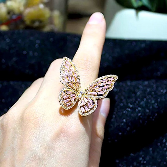 GOLD RESIZABLE BUTTERFLY ZIRCON RING - Picture 2 of 11